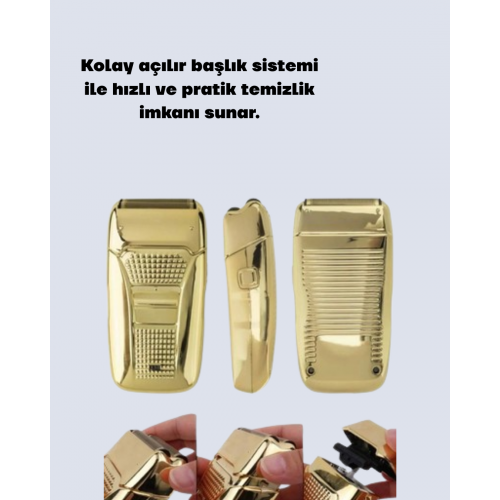 Altın Renk Kablolu Sakal Tıraş Makinesi Çelik Bıçaklı 3W Motor Altın Renk Kablolu Sakal Tıraş Makinesi Çelik Bıçaklı 3W Motor
