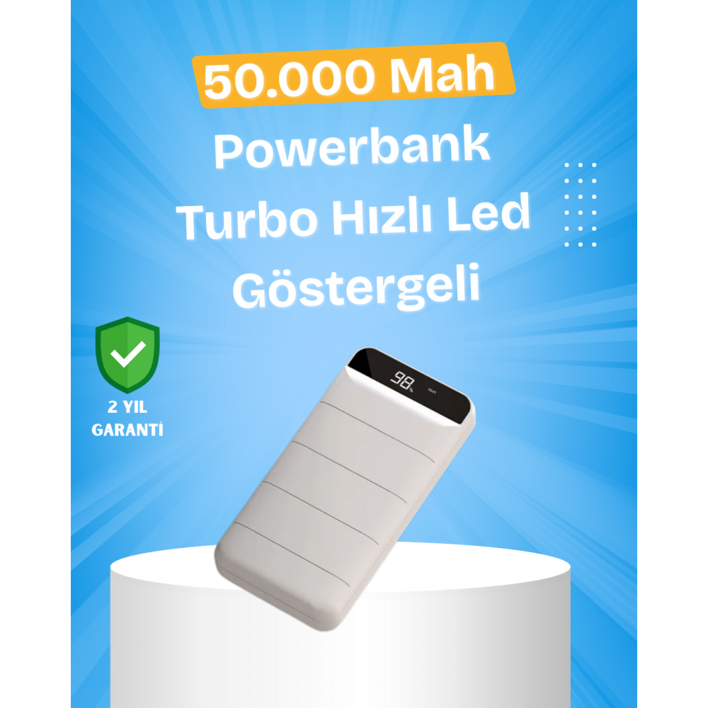 Çoklu Cihaz Uyumlu LED Ekranlı 50000 mAh Powerbank