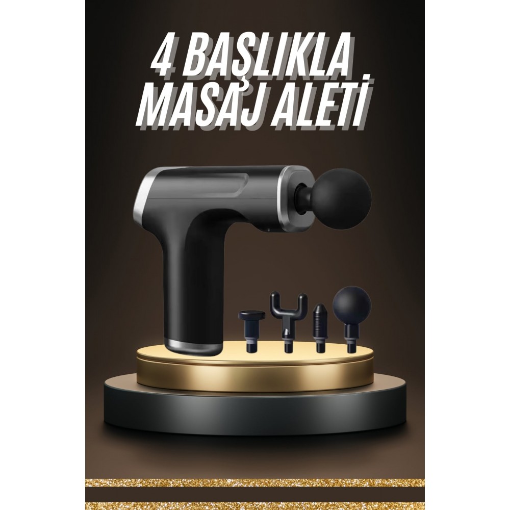 Profesyonel Masaj Tabancası Sporcu Masaj Aleti 4 Başlıklı Şarjlı Titreşimli