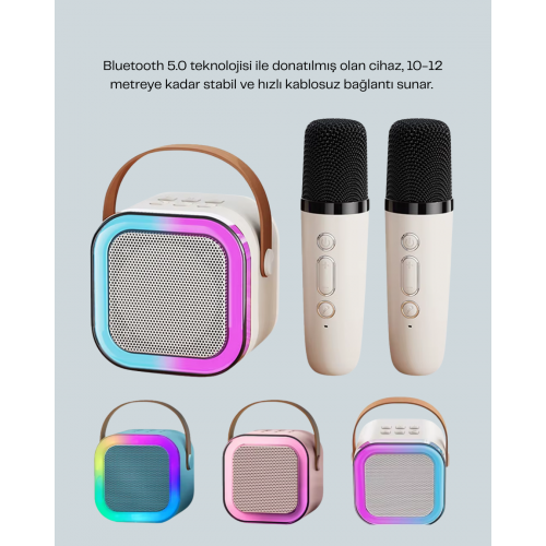 LED Işıklı Taşınabilir Karaoke Hoparlör – USB & AUX Girişli LED Işıklı Taşınabilir Karaoke Hoparlör – USB & AUX Girişli