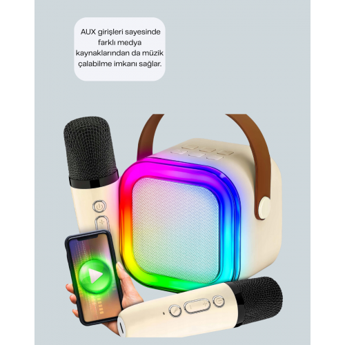 LED Işıklı Taşınabilir Karaoke Hoparlör – USB & AUX Girişli LED Işıklı Taşınabilir Karaoke Hoparlör – USB & AUX Girişli