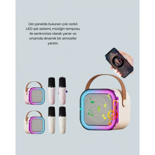 LED Işıklı Taşınabilir Karaoke Hoparlör – USB & AUX Girişli LED Işıklı Taşınabilir Karaoke Hoparlör – USB & AUX Girişli