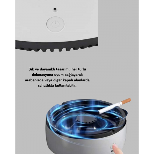 Sigara Dumanı ve Koku Giderici Hava Temizleyici Küllük – 2 Katmanlı Filtreli USB Şarjlı