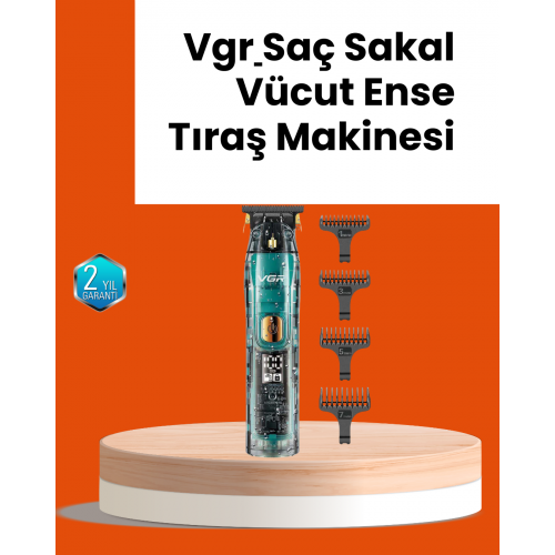VGR V-695 Şarjlı Saç Sakal Tıraş Makinesi 2600mAh Batarya ve Kılavuz Taraklı