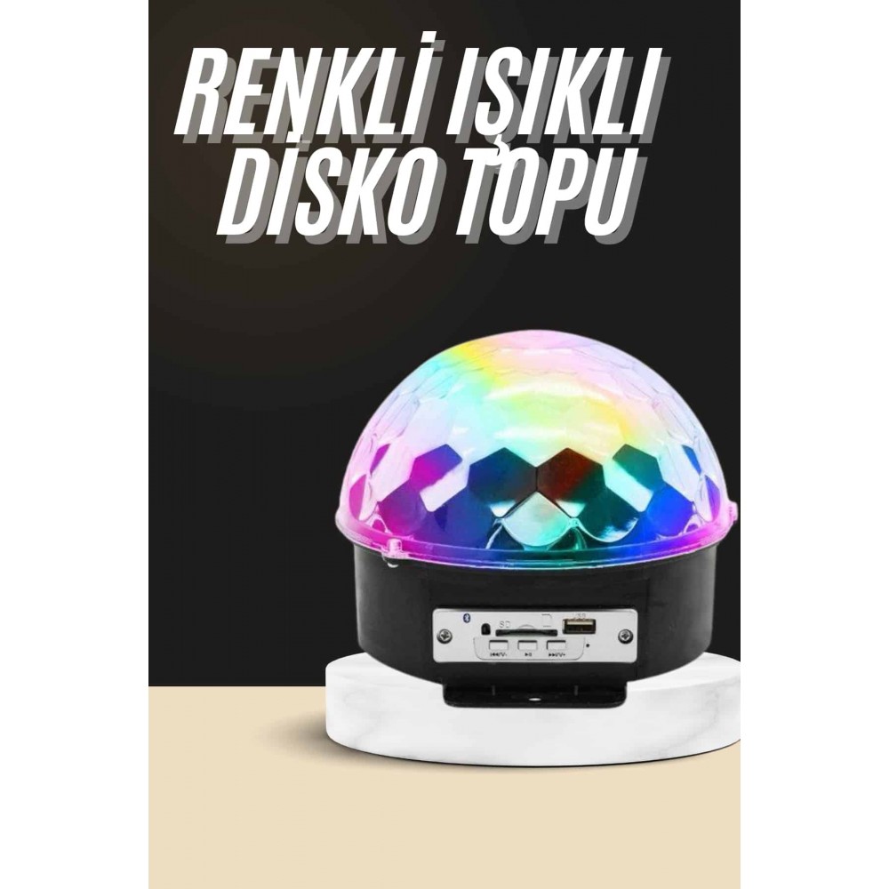 Led Işık Disko Topu Bluetooth Hoparlörlü USB Müzik Çalar Kumandalı