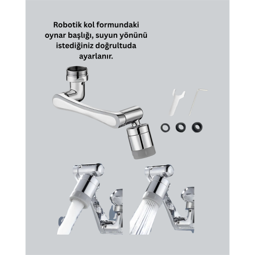 180° Dönebilen Robotik Kollu Musluk Başlığı – 2 Modlu Su Akışı ve Kolay Montaj
