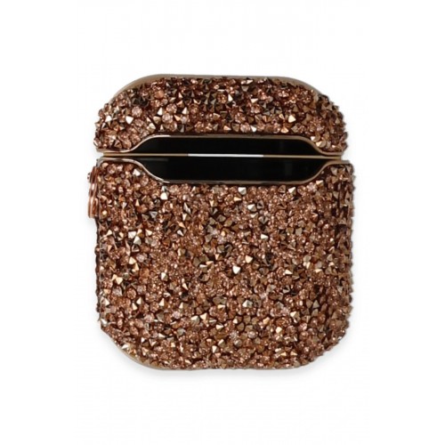 Airpods 2 (2.nesil) Mira Taşlı Kılıf - Rose Gold-(5796)