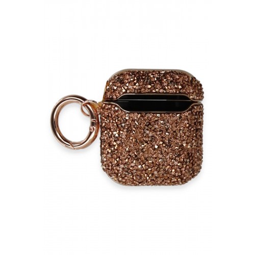 Airpods 2 (2.nesil) Mira Taşlı Kılıf - Rose Gold-(5796)