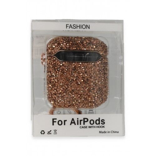 Airpods 2 (2.nesil) Mira Taşlı Kılıf - Rose Gold-(5796)
