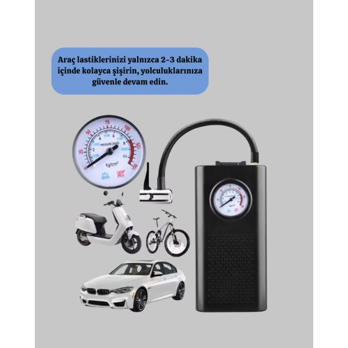 Elektrikli Hava Kompresörü Type-C USB Şarjlı Çok Fonksiyonlu Lastik Pompası
