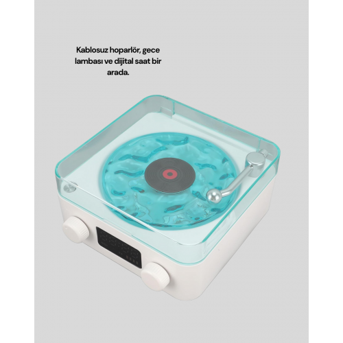 Retro Tasarımlı Gece Lambalı Bluetooth Hoparlör – Saat ve Pil Göstergeli