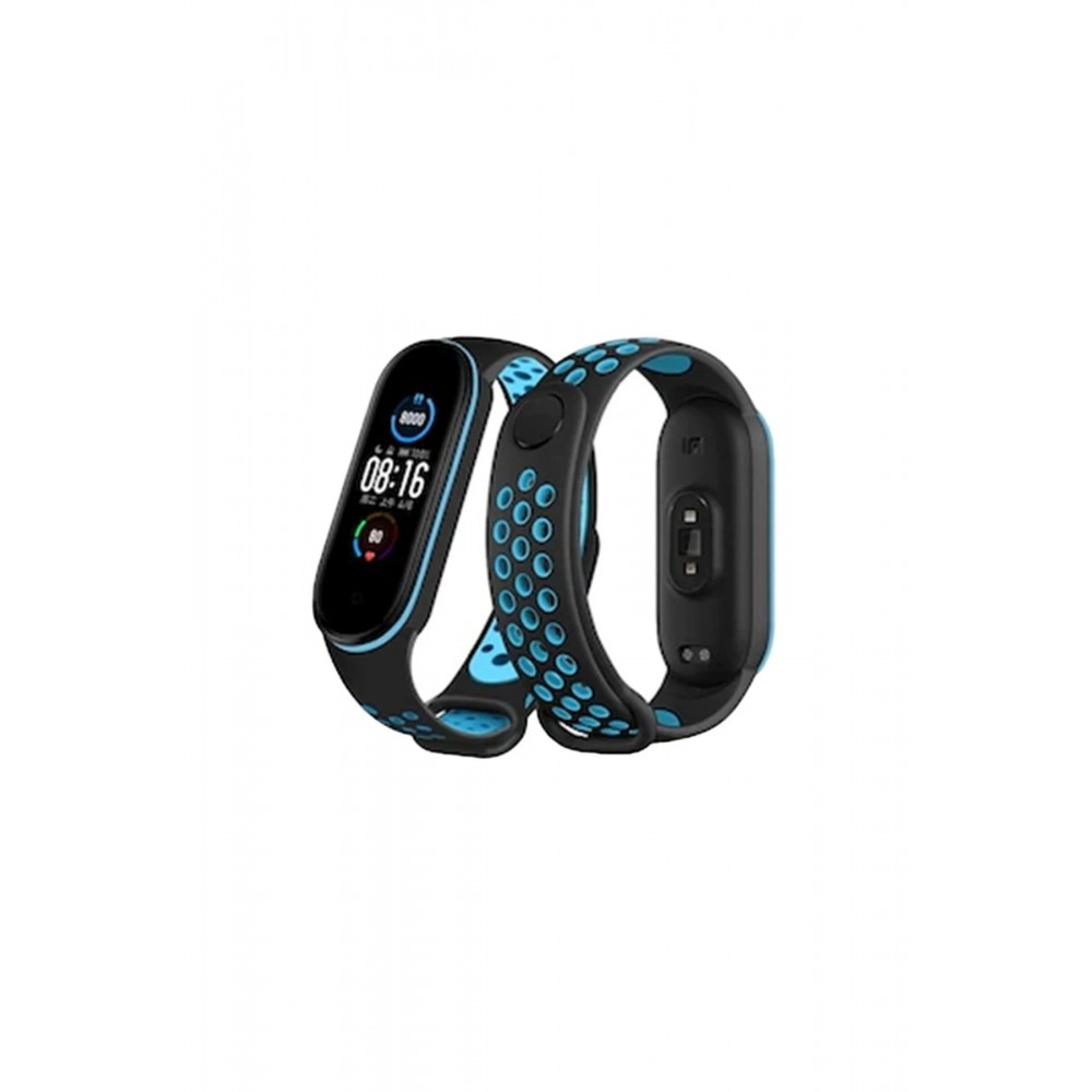 Xiaomi Mi Band 4 Spor Delikli Kordon - Siyah-Mavi-(5796)
