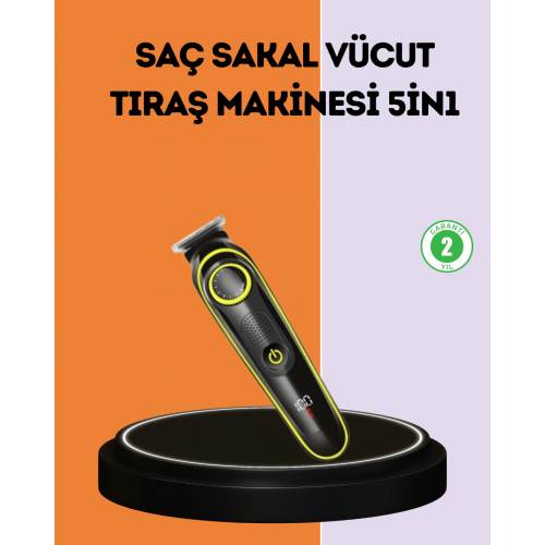 LED Ekranlı Şarjlı Saç ve Sakal Kesme Makinesi Erkek Bakım Cihazı Çok Başlıklı Set