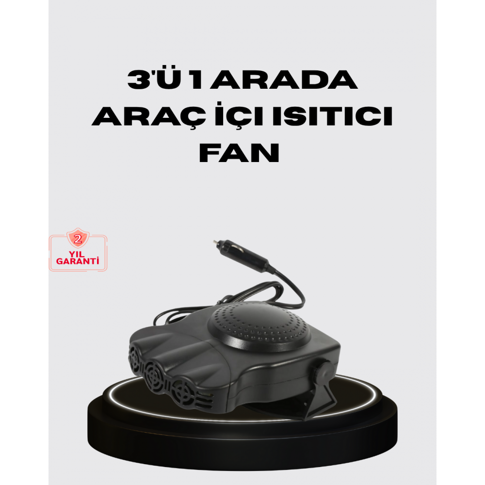 Araç İçi Isıtıcı ve Fan 3’ü 1 Arada 12V Çakmak Girişli ve Hızlı Isınma Özellikli