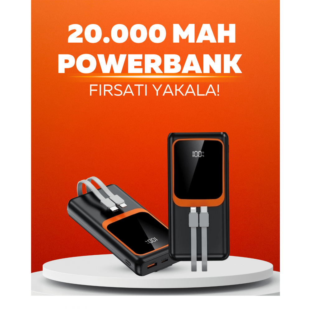 20.000 mAh Powerbank – 22.5W Hızlı Şarj Çok Kablolu Dijital Göstergeli