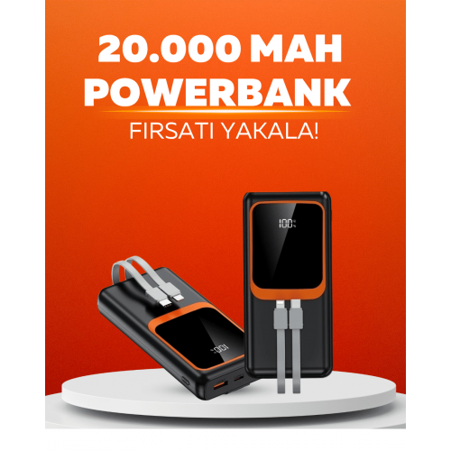 20.000 mAh Powerbank – 22.5W Hızlı Şarj Çok Kablolu Dijital Göstergeli