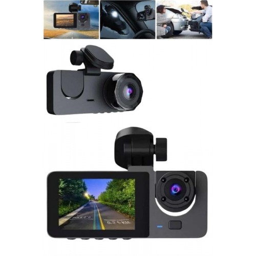 Araç İçi Dikiz Kamerası Sürüş Kaydedici 3 Lensli DVR Kamera