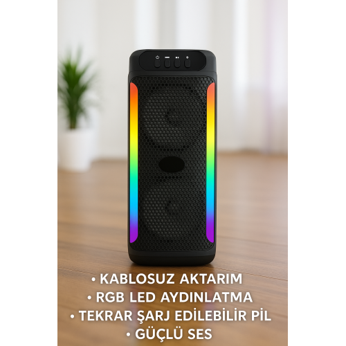 Taşınabilir Şarjlı Hoparlör USB SD Kart AUX Girişli