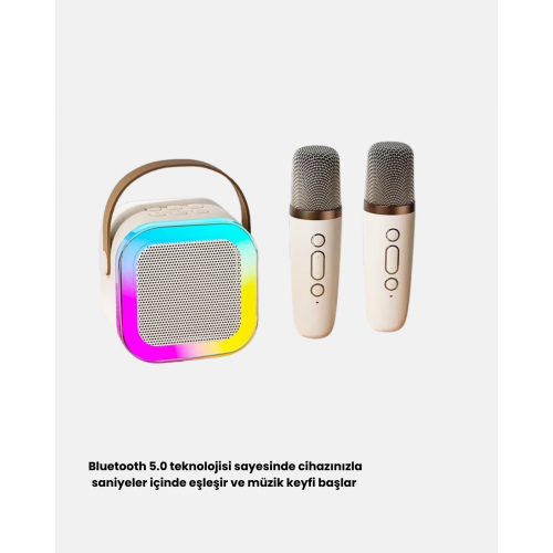 Taşınabilir Karaoke Hoparlör Bluetooth 5.0 ve Çift Mikrofonlu Taşınabilir Karaoke Hoparlör Bluetooth 5.0 ve Çift Mikrofonlu