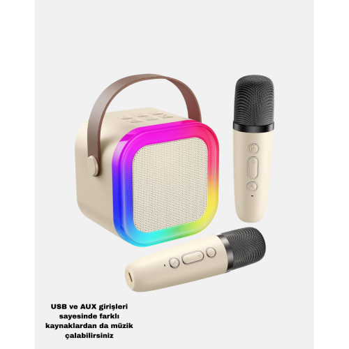Taşınabilir Karaoke Hoparlör Bluetooth 5.0 ve Çift Mikrofonlu Taşınabilir Karaoke Hoparlör Bluetooth 5.0 ve Çift Mikrofonlu