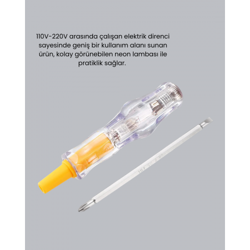 Elektrik Test Kalemi Neon Işıklı Nikel Kaplama 110-220V Dirençli Elektrik Test Kalemi Neon Işıklı Nikel Kaplama 110-220V Dirençli