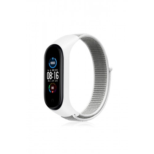 Xiaomi Mi Band 4 Hasırlı Cırtcırtlı Kordon - Beyaz-(5796)