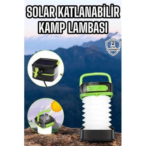 Güneş Enerjili Led Lamba Kamp Lambası Katlanabilir Lamba USB Şarjlı