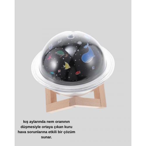 USB Projeksiyon Gece Lambası ve Hava Nemlendirici – Aromaterapi Destekli Taşınabilir Mini