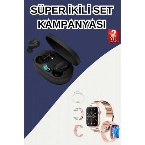 Nabız Ölçer Hediye Bileklikli Akıllı Saat ve Dijital Göstergeli Bluetooth Kulaklık Çoklu Şarj Girişi Nabız Ölçer Hediye Bileklikli Akıllı Saat ve Dijital Göstergeli Bluetooth Kulaklık Çoklu Şarj Girişi