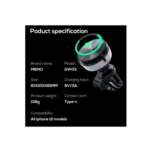 Memo GW03 Magsafe Araç Tutucu-(5796) Memo GW03 Magsafe Araç Tutucu-(5796)