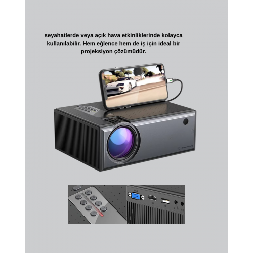 Taşınabilir Full HD Projeksiyon Cihazı Yüksek Parlaklık ve Geniş Bağlantı Seçenekli