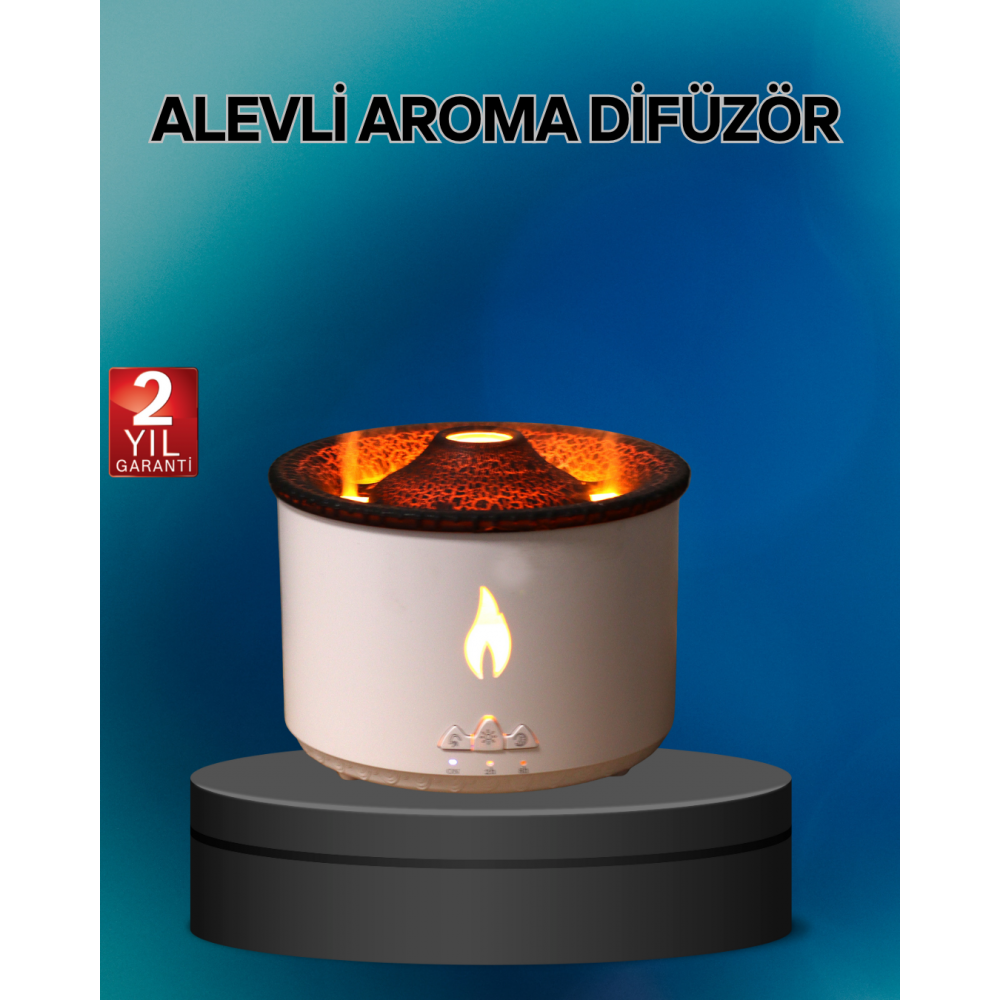 Alev Efektli Buhar Makinesi – Aromaterapi Nemlendirme ve Işık Modlu Tasarım