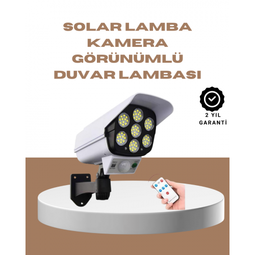 Güneş Enerjili LED Lamba + Güvenlik Kamerası Görünümlü– 5-8 m Hareket Algılamalı Beyaz Işık