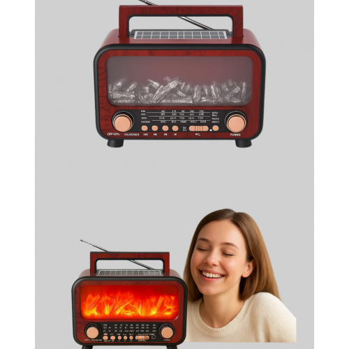 Solar Şarjlı Şömine Işıklı Bluetooth Hoparlör – Radyo USB TF Kart Destekli