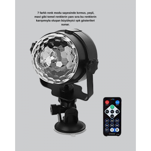 7 Renk Modlu Müzik Sensörlü Disko Topu – LED Işıklı Parti Aydınlatması