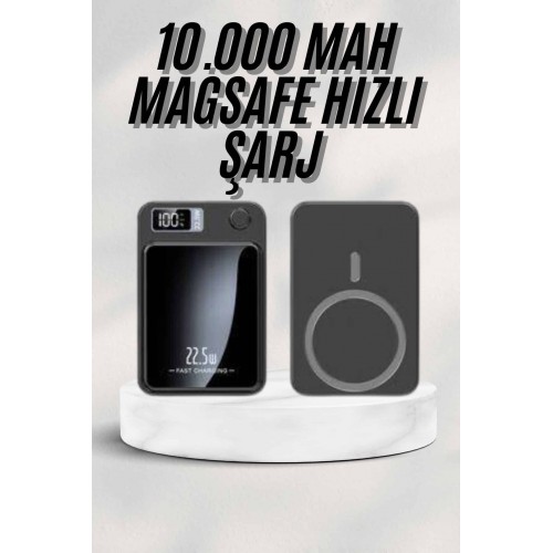 Taşınabilir Şarj Magsafe Powerbank 10.000 mAh Hızlı Şarj Led Göstergeli Kablosuz