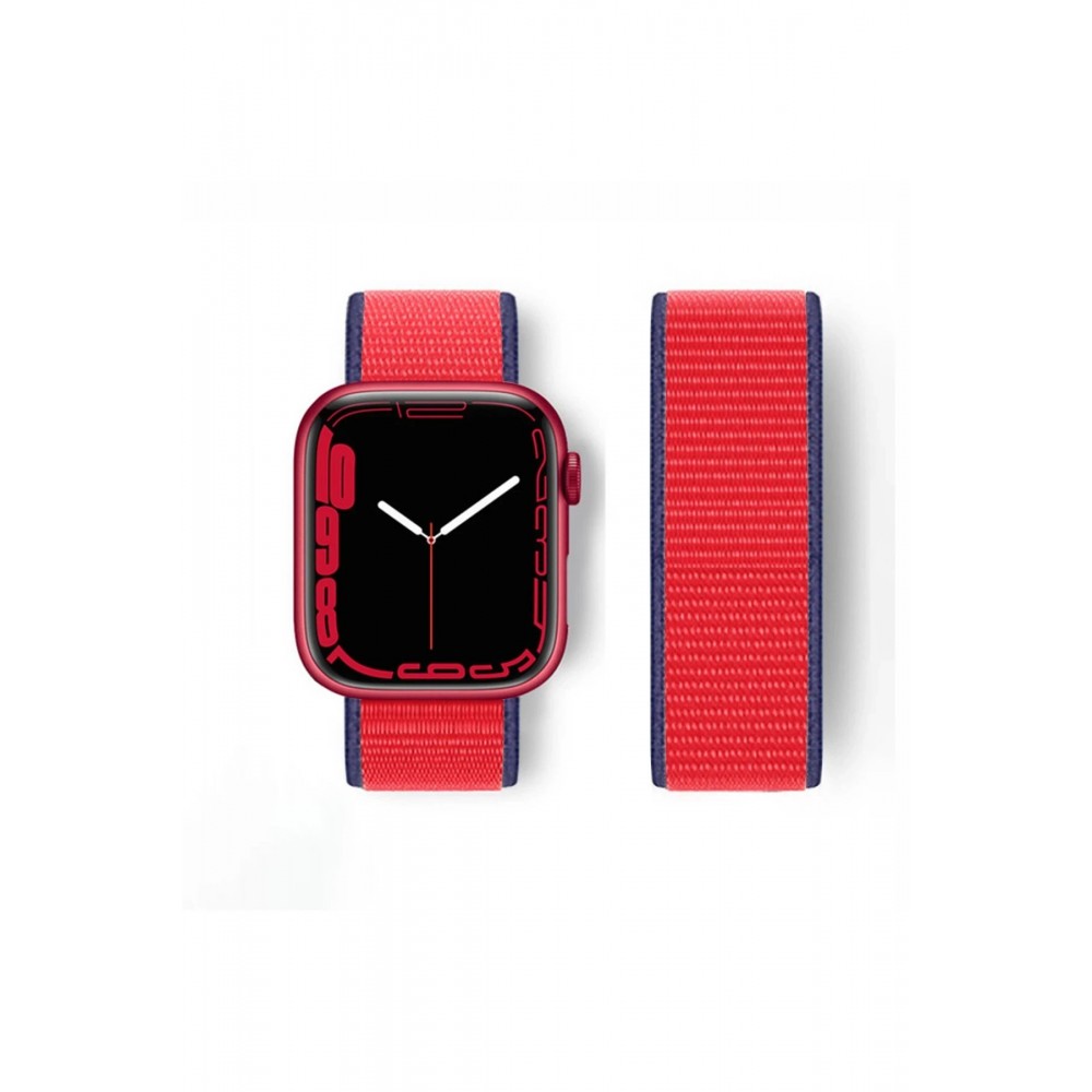 Apple Watch 42mm Hasırlı Cırtcırtlı Kordon - Kırmızı-(5796)