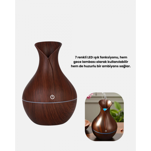 Ahşap Desenli 130 ml Aromaterapi Difüzör Sessiz ve USB Bağlantılı Ahşap Desenli 130 ml Aromaterapi Difüzör Sessiz ve USB Bağlantılı