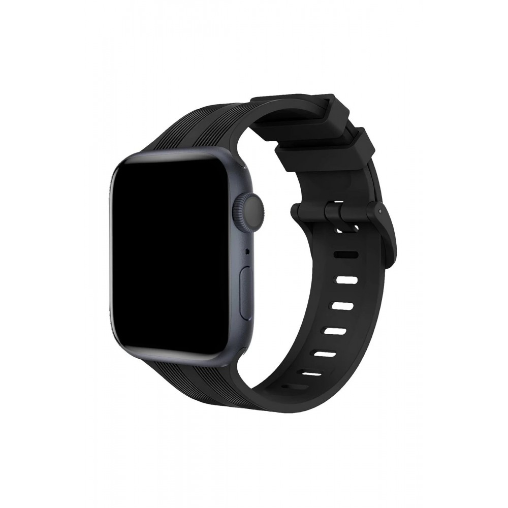 Apple Watch 38mm KR408 Çizgili Silikon Kordon - Siyah-(5796)