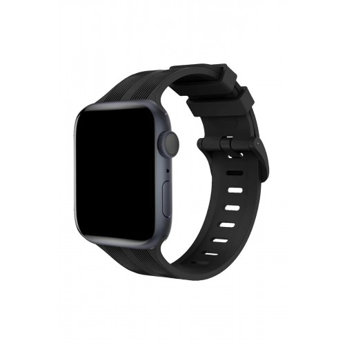 Apple Watch 38mm KR408 Çizgili Silikon Kordon - Siyah-(5796)