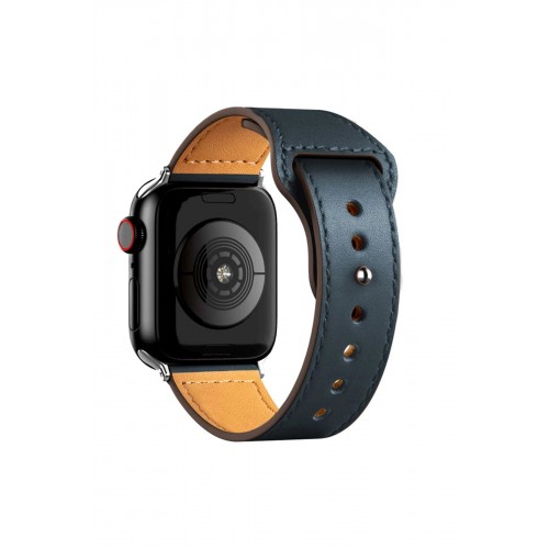 Apple Watch 38mm KR415 Luaz Deri Kordon - Lacivert-(5796)