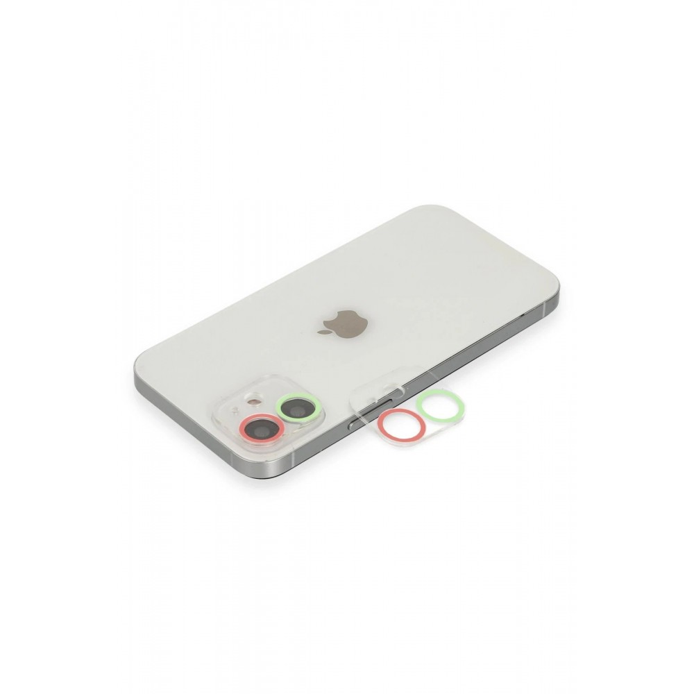 iPhone 12 Mini Renkli Kamera Lens Koruma Cam - Yeşil-Pembe-(5796)